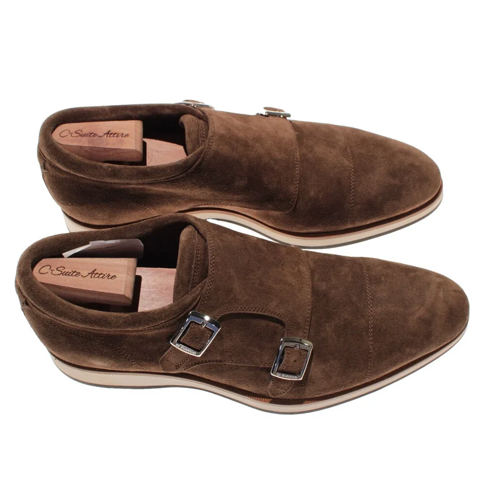 Di Bianco NWD Double Monk Strap Dress Shoes Size 9 US in Brown Suede